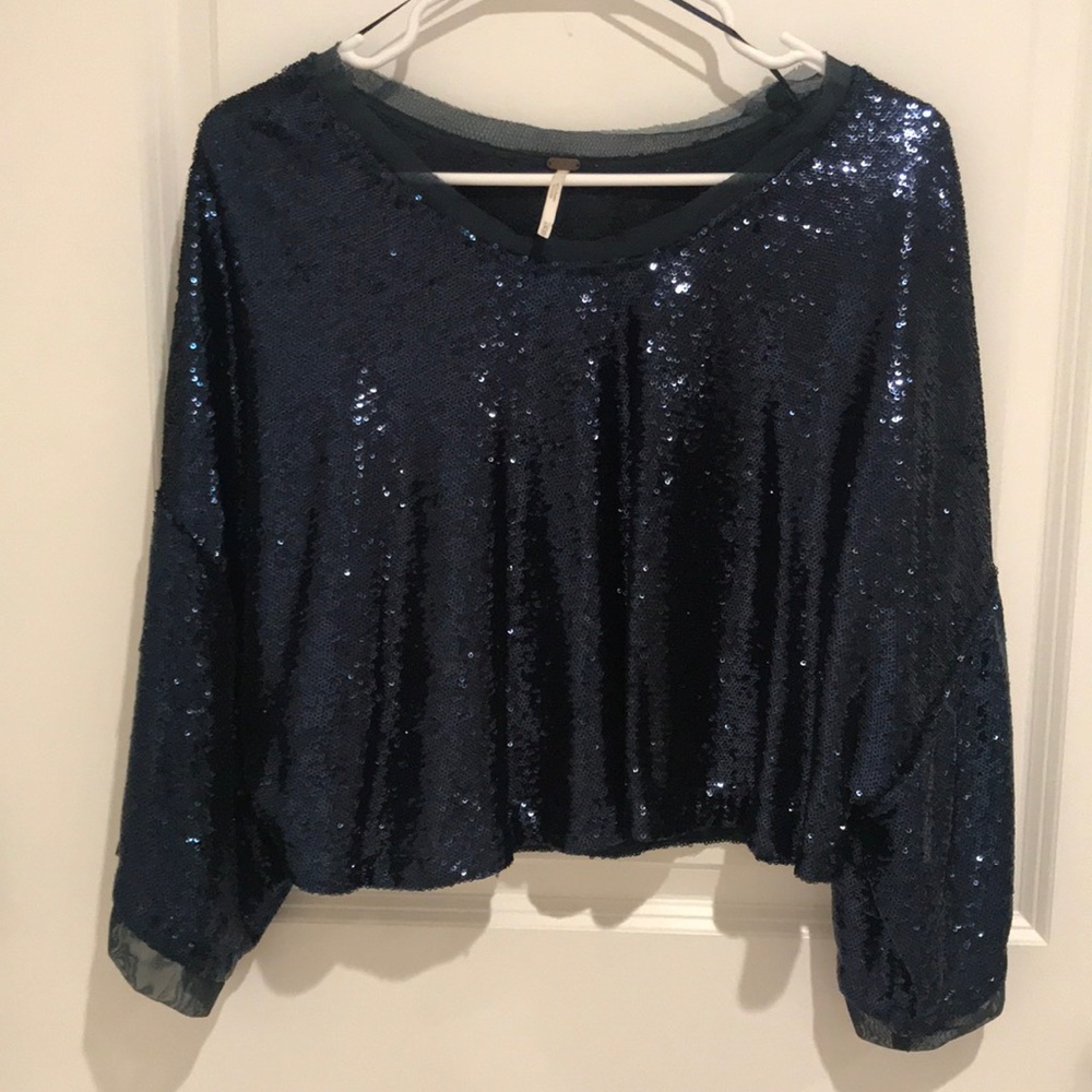 Free People Navy Sequined Top - XS